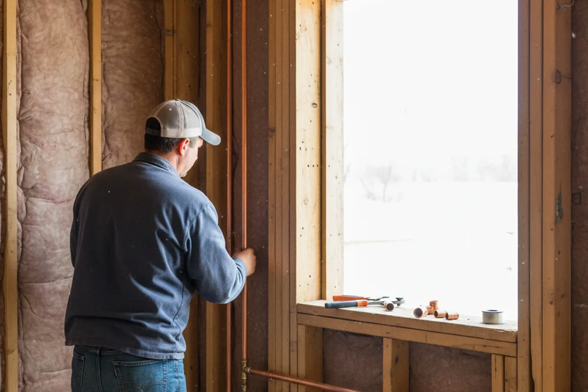 Licensed plumber running new copper supply lines in a Rufe home