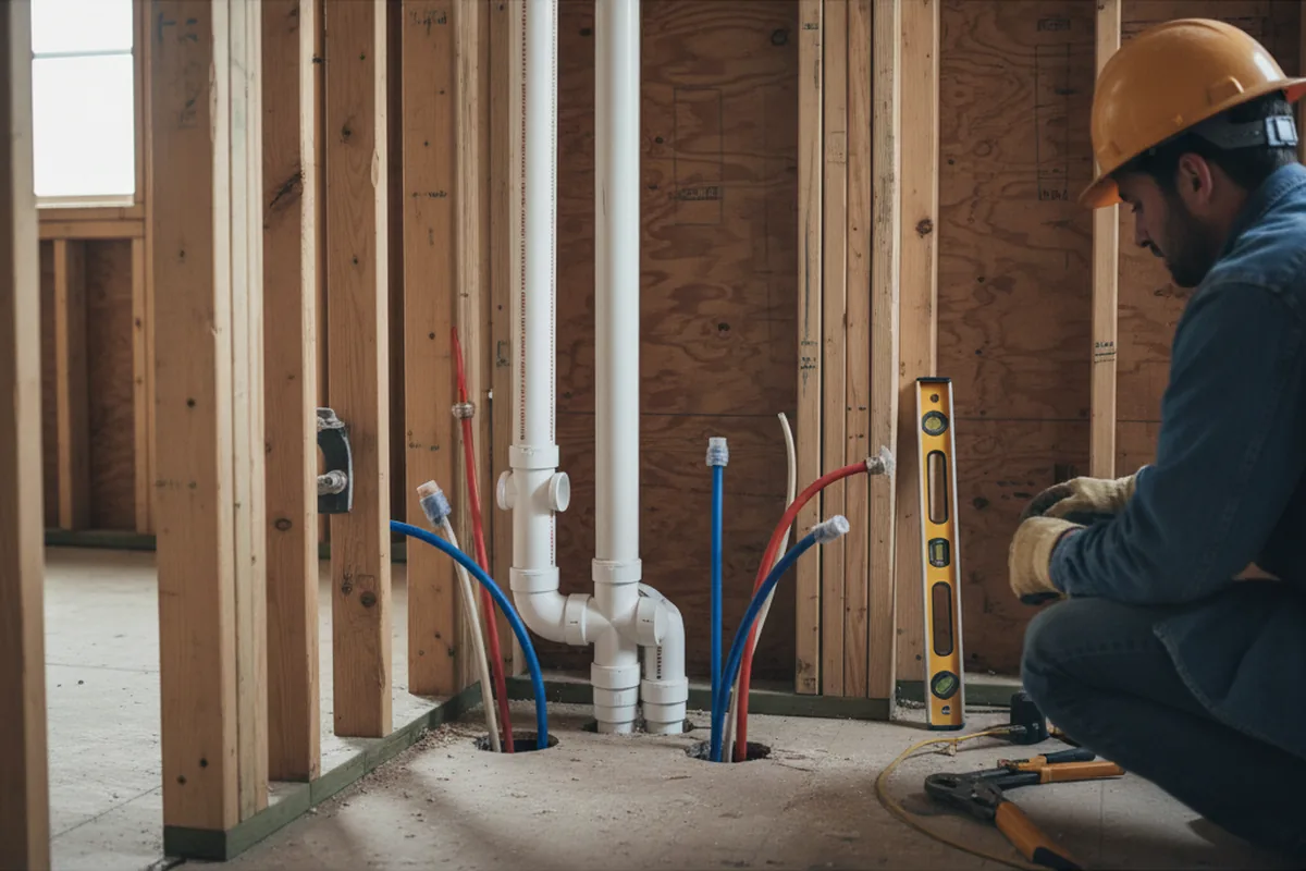 Drain and supply rough-in during Sump Pump Repair in Rufe